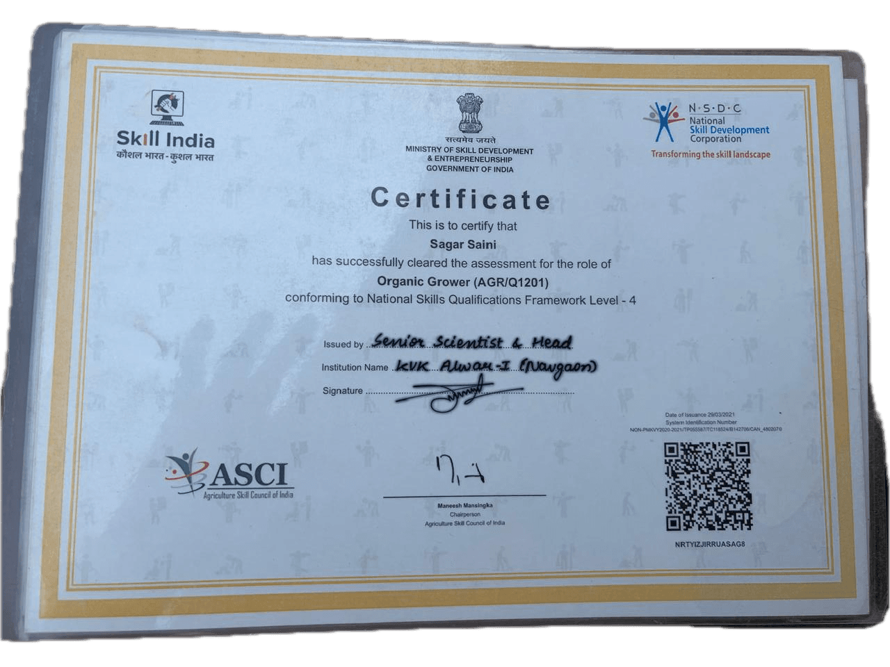 Certified Organic Grower — Skill India (NSDC)